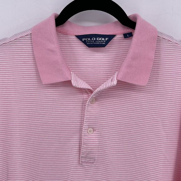 Ralph Lauren Polo Golf Sz L Pink Striped Polo Short Sleeve Preppy 100% Cotton - Picture 2 of 6
